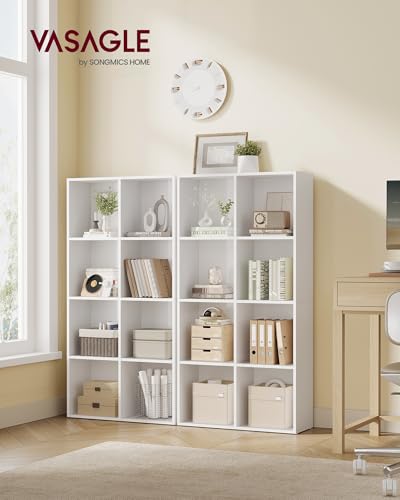 VASAGLE Bookcase Cube Shelf with 8 Compartments, 9.4 x 25.8 x 51 Inches | Bookshelf storage shelf, Cloud White, CUSTOS Collection, ULBC424W01 - color: Cloud White, size: 8 Cubes (9.4"D x 51"H), style: 1 Pack