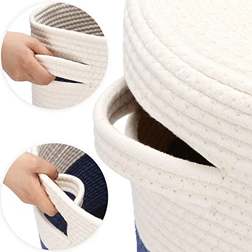 Sea Team Large Woven Cotton Rope Laundry Basket with Lid, 20 x 16 in | Collapsible Knitted Hamper with Handles, Lidded Closet Shelf Organizers for Clothing, Blankets, Toys, Bedding, Lavender - color: White & Lavender
