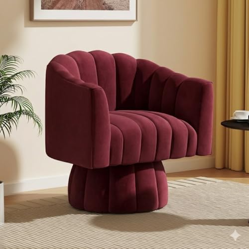 Dewhut Swivel Accent Chair, Barrel Accent Chair, Velvet, Burgundy | Velvet Upholstered Round Arm Chair with 360° Swivel Base, Mid Century Modern Living Room Chair, Easy Setup - color: Burgundy