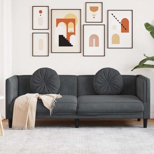 Dark Grey Velvet 3-Seater Sofa for Modern Living Room, 76.2 Inch Long with Thick Cushions and Plush Armrests, Plywood and Solid Wood Frame - color: Dark Gray, size: 1 & 3-Seater