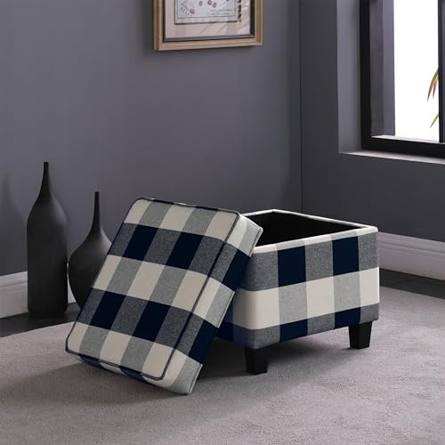 HomePop 18" Classic Square Storage Ottoman - Black Plaid - color: Black