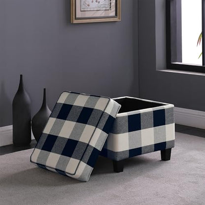HomePop 18" Classic Square Storage Ottoman - Black Plaid - color: Black
