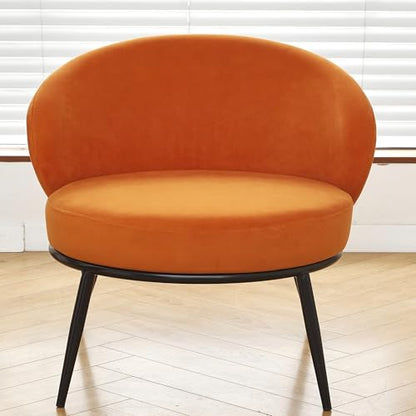 GDFStudio 27" Modern Accent Chair, Comfy Lounge Chair, Velvet Upholstered Chair, Mid Century Modern Armchair with Metal Leg, Solid Wood Frame, Cushion Barrel Side Chair for Living Room Bedroom, Orange - color: Orange + Velvet