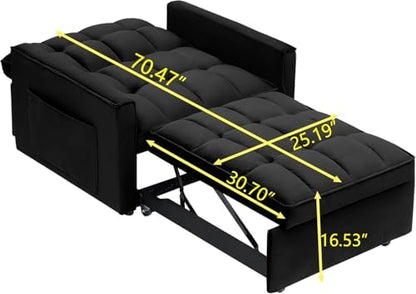 Sleeper Chair with Pull Out Bed, 3 In1 Convertible Chair Bed, Black | Adjustable Backrest with Multiple Reclining Positions, Soft Cushioning, Handy Side Pocket, Perfect for Everyday Lounging - color: W-black-m2