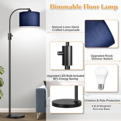 Nintiue Upgraded Modern Arc Dimmable Tall Standing Floor Lamp with Blue Shade, 1200 Lumens LED Bulb Included, for Living & Reading Room, Bedroom, Office & Nursery, Black - color: Matte Black-Blue Shade