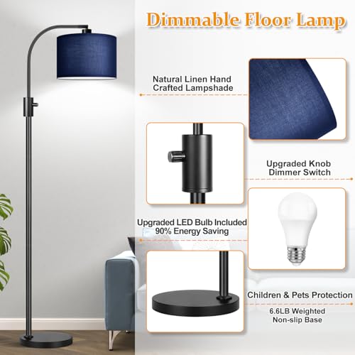 Nintiue Upgraded Modern Arc Dimmable Tall Standing Floor Lamp with Blue Shade, 1200 Lumens LED Bulb Included, for Living & Reading Room, Bedroom, Office & Nursery, Black - color: Matte Black-Blue Shade
