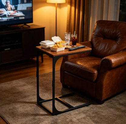WLIVE C-Shaped End Table Set of 2, Small Couch Side Tables with Metal Frame, Sofa Table TV Tray for Living Room, Bedroom, Rustic Brown - color: Rustic Brown