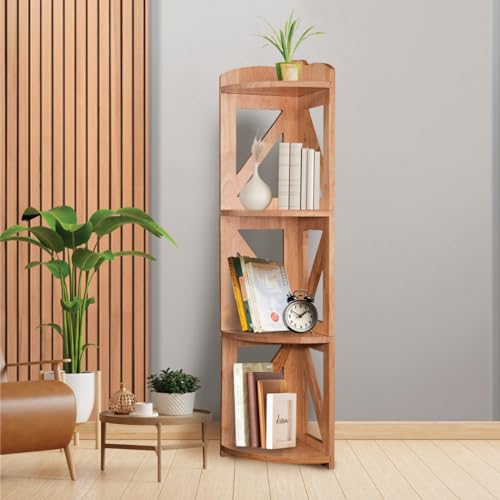 Corner Shelf Stand, Corner Bookshelf, Small Corner Shelves by Natural Wood, Plant Stand, Corner Bookcase for Living Room, Home Office, Bedroom, (Natural, 4 Tier) - color: Natural, size: 4 Tier