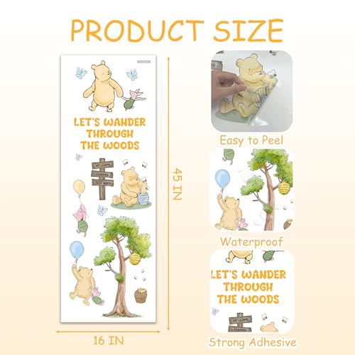 Winnie Wall Stickers for Kids, Winnie Character Stickers, The Pooh Inspirational Sticker, The Pooh Removable Sticker for Kids Baby Nursery Children Room Living Room Bedroom Playroom Wall Decoration - style: Winnie 03
