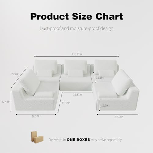 Oversized Modular Sectional Sofa, Foam-Filled Lazy Couch with Lumbar Pillow, Convertible Floor Sofa Set for Living Room Bedroom, Free Combination, Multiple Packs (1–6 Seats) - size: 1 Seat