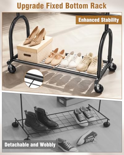 Heavy Duty Clothes Rack for Hanging Clothes Load 424 LBS, Height Adjustable Rolling Clothing Racks, Portable Metal Coat Rack Garment Wardrobe with Wheels and Shelves for Bedroom Laundry, Black - color: Black, style: 1 Shelf