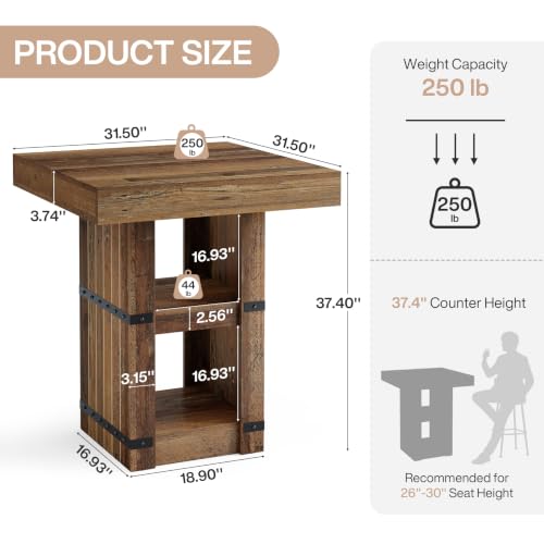 Tribesigns 37.4" H Square Dining Table for 2-4, 31.5" Small Farmhouse Dinner Kitchen Table with 2-Tier Storage, Wooden Dining Room Furniture for Kitchen, Dining Room, Apartment