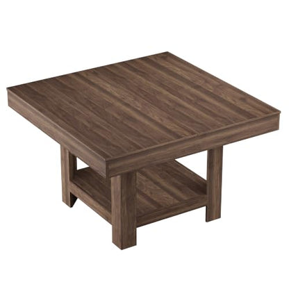 GarveeHome Square Dining Room Table for 4-6 People, Heavy Duty 350Lbs Kitchen Table with 2-Tier Storage, Waterproof Wooden Dinner Table with Sturdy Triangle Legs, Brown. - color: Brown