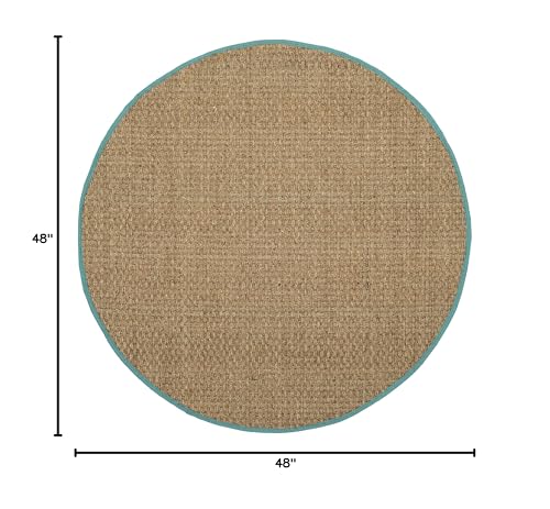 Safavieh Area Rug 4' Round - Natural Fiber Collection - Natural & Teal, Seagrass, Basketweave Pattern with Border (NF114R) - color: Natural/Teal, size: 4' (Round)