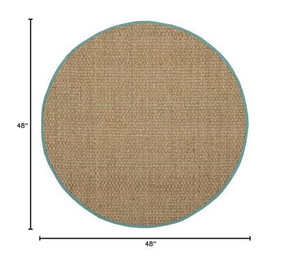 Safavieh Area Rug 4' Round - Natural Fiber Collection - Natural & Teal, Seagrass, Basketweave Pattern with Border (NF114R) - color: Natural/Teal, size: 4' (Round)