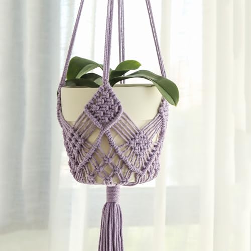 Hanging Planter with Patterns,2Packs Macrame Plant Hangers Indoor Macrame for up to 8 inch Pot Crochet Boho Plant Hanger Holder for Indoor Outdoor with 2S Shaped Stainless Steel Hooks (Purple) - color: Purple