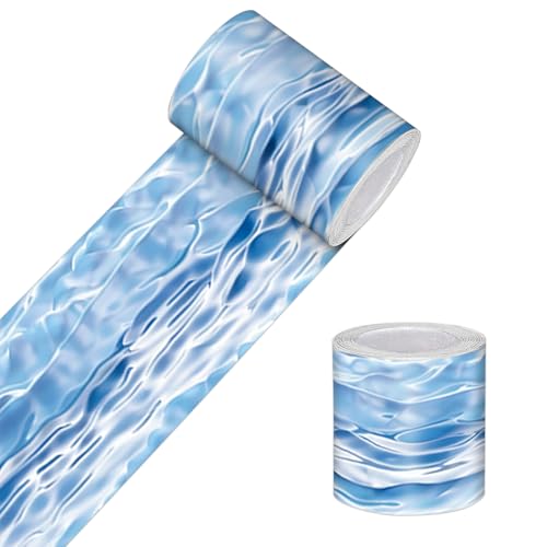 HOMETITUTE Peel and Stick Wallpaper Border 4x196in Water Ripple Pattern | Water Ripple wall trim, coastal look, ceiling edge, door frame, mirror border, for smooth indoor surfaces - color: Wall border decoration#14