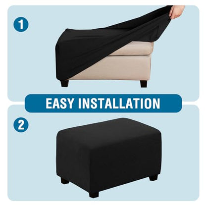 H.VERSAILTEX Ottoman Cover Slipcover Rectangle Fit Length 29"-34" Footrest Sofa Slipcovers Stool Cover Footstool Protector Covers Feature Stretch Thick Soft Jacquard Fabric Removable Washable - Black - color: Black, size: Rectangle-Large