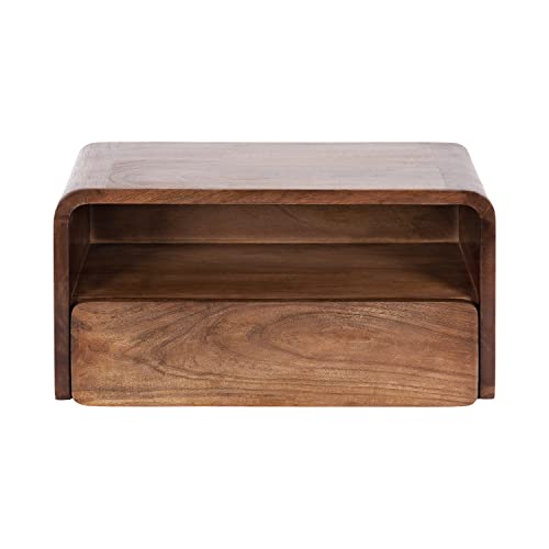 Kate and Laurel Kato Modern Wood Floating Side Table with Drawer, 18 x 10 x 9, Walnut Brown, Contemporary Wooden Floating Nightstand for Bedroom Bedside Table - color: Walnut Brown