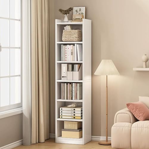 71 Inch Tall Narrow Bookcase, Floor Standing Storage Cabinet, Corner Bookshelf with Storage, 7 Tier Cube Display Shelf Storage Organizer for Home Office Small Space, White