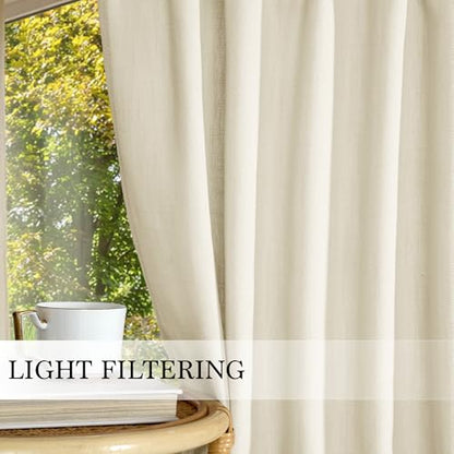 RYB HOME Cafe Curtains 24 inches Length, 2 Panels Kitchen Curtains and Valances Set Faux Linen Blended Shabby Privacy Protect Topper for Kitchen Living Room, Rod Pocket, Linen, W 26 x L 24 inch - color: H-linen, size: 26"W x 24"L (Pack of 2)