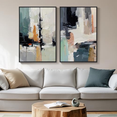 Large Framed Colorful Abstract Wall Art for Living Room Set of 2, 24x36 In | Multicolor, Large artwork for walls, Canvas prints, Modern paintings, Bright pictures, Bedroom hallway office wall decor - color: Abstract Nights, size: 24" W x 36" H x 2Pcs
