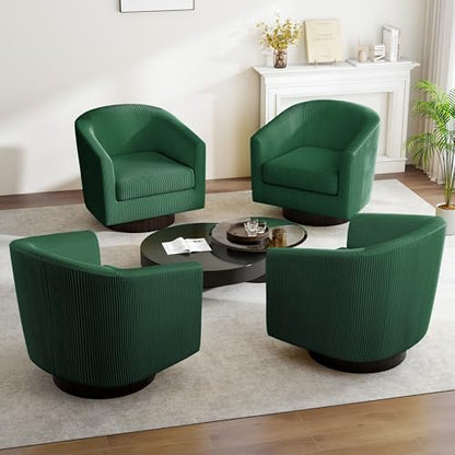 Swivel Barrel Accent Chair, Comfy Reading Armchair, Dark Green, Set of 2 | Club Chairs for Adults, Low-Back Design, Modern Round Style, Solid Wood Frame & Metal Swivel Base, For Living Room & Bedroom - color: Dark Green