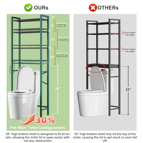Kalrin Over-The-Toilet Storage Rack, 4-Tier Bathroom Organizer Shelf Over Toilet with Adjustable Shelf and Basket, Freestanding Space Saver Bathroom Shelves Above Toilet for Room (Green- Black) - color: Green- Black
