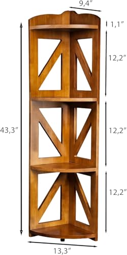 Corner Shelf, 4 Tier Wooden Corner Bookshelf, Small Space Corner Storage Shelf Stand, Freestanding Corner Bookcase Organizer for Living Room, Home Office, Bedroom, (Brown, 4 Tier) - color: Brown, size: 4 Tier