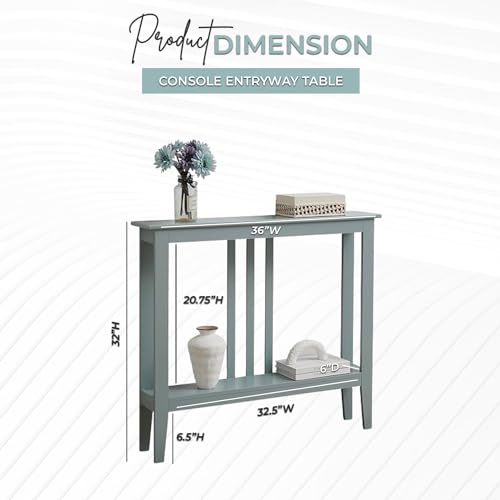 Kings Brand Narrow Console Table w/Storage Shelf for Entryway, Ice Blue | Slim Sofa Table for Hallway, Foyer or Living Room with Open Shelf for Décor, Books & Everyday Essentials - color: Ice Blue