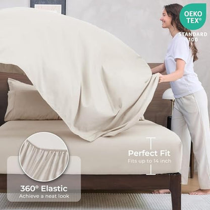 7-Piece Oversized Queen Comforter Set, Beige | Reversible, All-Season, Soft, 7 Piece Set, All-Season Reversible Bed in a Bag, Flat Sheet, Fitted Sheet, Pillowcases - color: Beige, size: Oversized Queen
