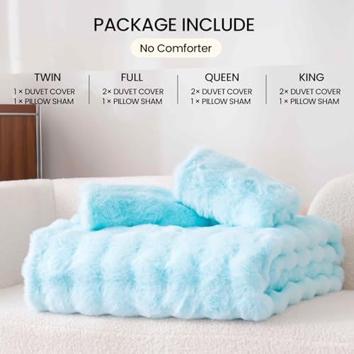Fluffy Blue Duvet Cover Twin Set, Soft Shaggy Plush Rabbit Bedding Set 2 Pieces (1 Fuzzy Comforter Cover + 1 Faux Fur Pillow Cases) Zipper Closure（Blue, Twin） - color: Blue, size: Twin