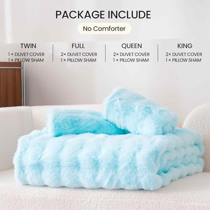 Fluffy Blue Duvet Cover Full Set, Soft Shaggy Plush Rabbit Bedding Set 3 Pieces (1 Fuzzy Comforter Cover + 2 Faux Fur Pillow Cases) Zipper Closure（Blue, Full） - color: Blue, size: Full