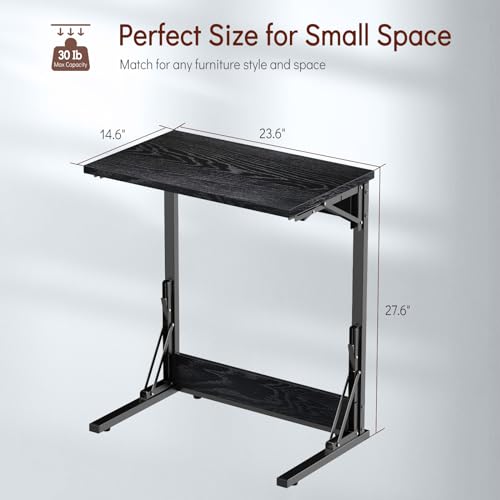 Tatub 24" TV Tray Table Set of 4, Folding C Shaped End Table, Small Sofa Side Laptop Desk for Living Room, Bedroom, Black - color: Midnight Black, style: 4PK