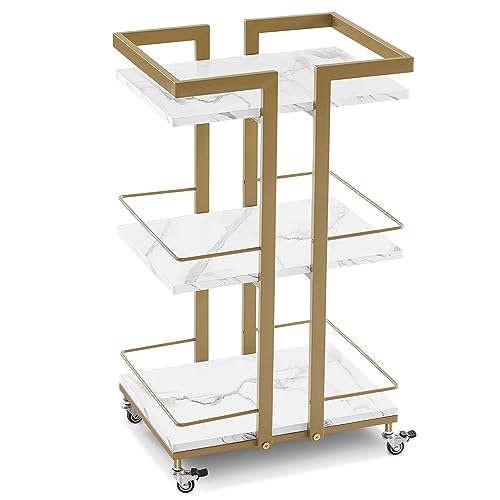 BarberPub Salon Trolley Cart on Wheels, 3-Tier Metal Utility Cart 2033 - color: White