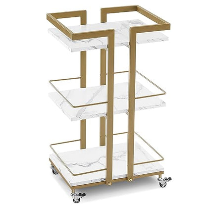 BarberPub Salon Trolley Cart on Wheels, 3-Tier Metal Utility Cart 2033 - color: White