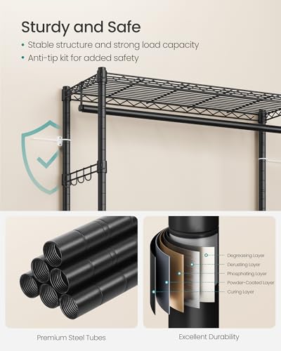SONGMICS Clothing Rack, Heavy-Duty Garment Rack, Adjustable Storage Shelves | Freestanding Portable Wardrobe Closet, Hanging Rails, Ink Black, DALTEN Collection ULGR413B01 - size: 35.4"W x 78.3"H, style: Without Fabric Cover