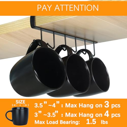 3 Pack Black Under Cabinet Mug Holder, Cup Rack For 1 Inch Shelves | Save Cabinet Space By Hanging Mugs Under Shelves, Keeping Cups Organized And Easy To Access - color: b- 3pcs Black