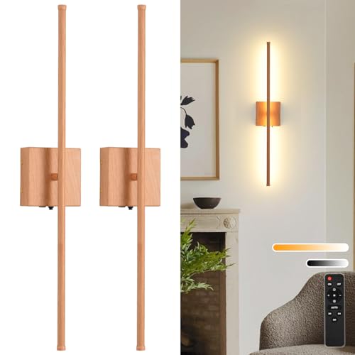 LED Battery Operated Wall Sconces, 11000mAh Faux Wood Texture Finish Wireless Wall Lights with Remote, 350°Rotate Dimmable Wall Lamp 3 Color Temperatures, for Bedroom Living Room Hallway, 2 Pack - color: Wood Finish, size: 2 Pack