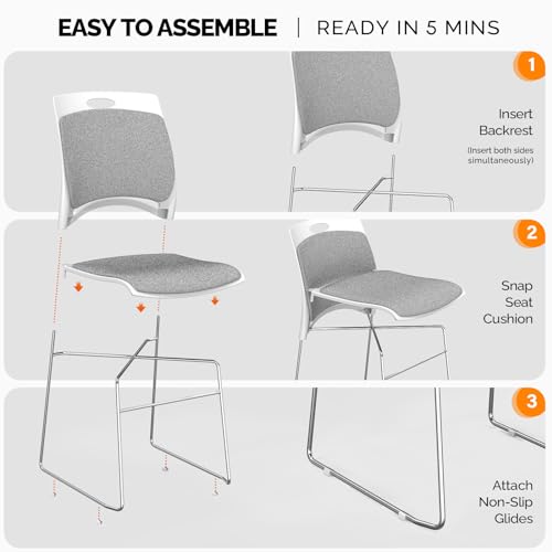 VINGLI Stackable Plastic Mesh Padded Chairs for Office Set of 4, Grey | Stacking Chairs with Metal Sled Base, Ergonomic Plastic Pad Seat & Back, Waiting Banquet Guest Break Room, Easy to install - color: Grey, size: 4 Pack