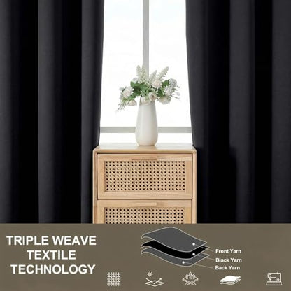 100% Blackout Curtains - Solid Thick Fabric Grommet Thermal Blackout Curtains, Halloween Window Drapes for Living Room, Noise Reduction, Black, 2 Panels, 2x52Wx90L Inches - color: Black, size: 52"W x 90"L (Pack of 2)