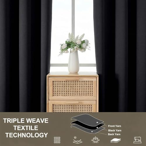 100% Blackout Curtains - Solid Thermal Insulated Thick Fabric Black Blackout Curtains for Bedroom, Grommet Soundproof Window Drapes, 2 Panels, 2x52Wx84L Inches - color: Black, size: 52"W x 84"L (Pack of 2)