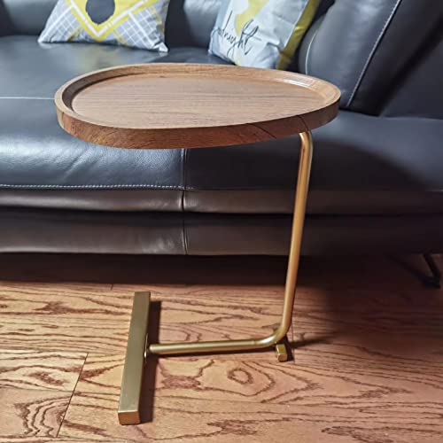 Small Side End Table New C Table Narrow Round Bed Sofa Couch Coffee Dinner Table for Snack Drink TV Tray, Slim Gold Rustic End Table Modern Simplicity, Metal and Wood - 24 Inch - color: Wanut Color