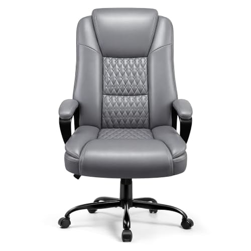 Leather Office Desk Chair,Ergonomic Office Chair with Lumbar Support,Computer Chair,Executive Leather Chair with Padded Flip-up Arm,Adjustable Armrests, Black,275LBS - color: Grey