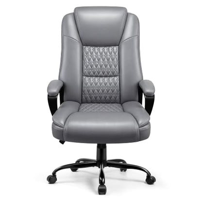 Leather Office Desk Chair,Ergonomic Office Chair with Lumbar Support,Computer Chair,Executive Leather Chair with Padded Flip-up Arm,Adjustable Armrests, Black,275LBS - color: Grey