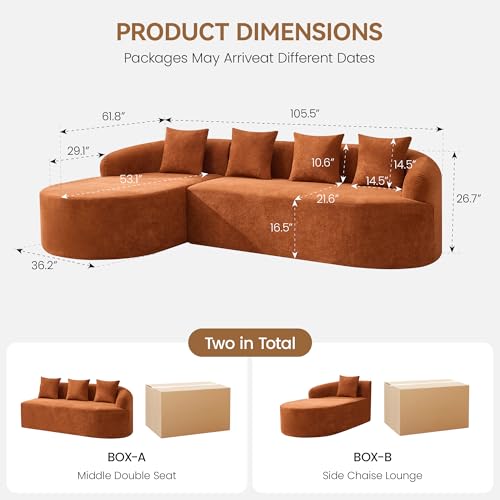Boneless L Shaped Sofa Couch, Oversized Sectional Curved Cloud Sofa with Chaise Lounge, Chenille 4 Seats Deep Seat Couches for Living Room, No Assembly, Orange - color: Orange, size: L-Shaped Sofa