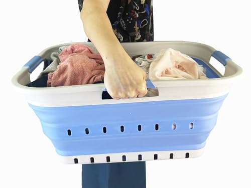 SAMMART 42L (11 gallon) Collapsible Plastic Laundry Basket - Foldable Pop Up Storage Container/Organizer - Portable Basket - Space Saving Hamper/Basket (2, Little Boy Blue+Quartz Pink) - color: Little Boy Blue+Quartz Pink