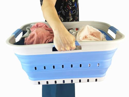 SAMMART 42L (11 gallon) Collapsible Plastic Laundry Basket - Foldable Pop Up Storage Container/Organizer - Portable Basket - Space Saving Hamper/Basket (2, Little Boy Blue+Quartz Pink) - color: Little Boy Blue+Quartz Pink