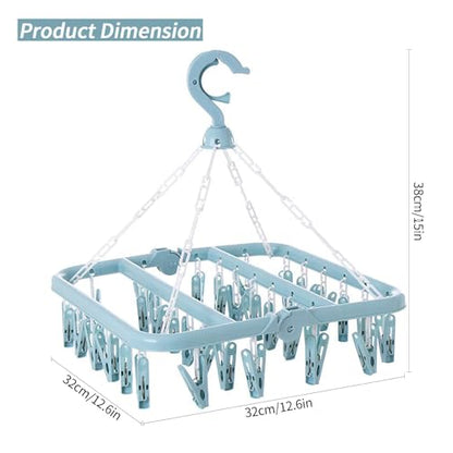 Laundry Drying Rack with 32 Clips, Foldable, Light Blue | 32 Clips, Foldable - color: Light Blue