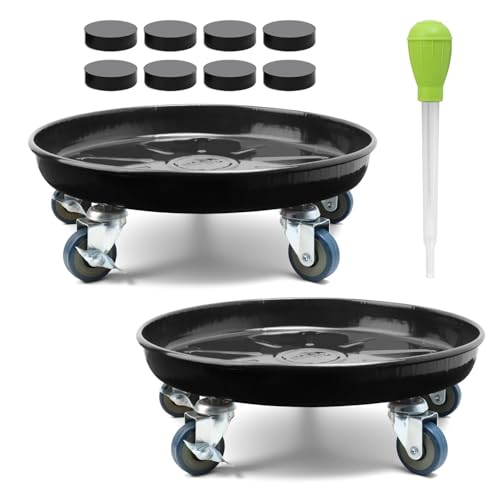 2 Pack 14.6 Inch Metal Plant Caddy With Wheels, Round Rolling Heavy Duty Plant Dolly, Heavy Plant Pot Mover Outdoor or Indoor,Plant Stand with Locking Wheels(Black) - color: Black, size: 14.6 INCH 2PACK